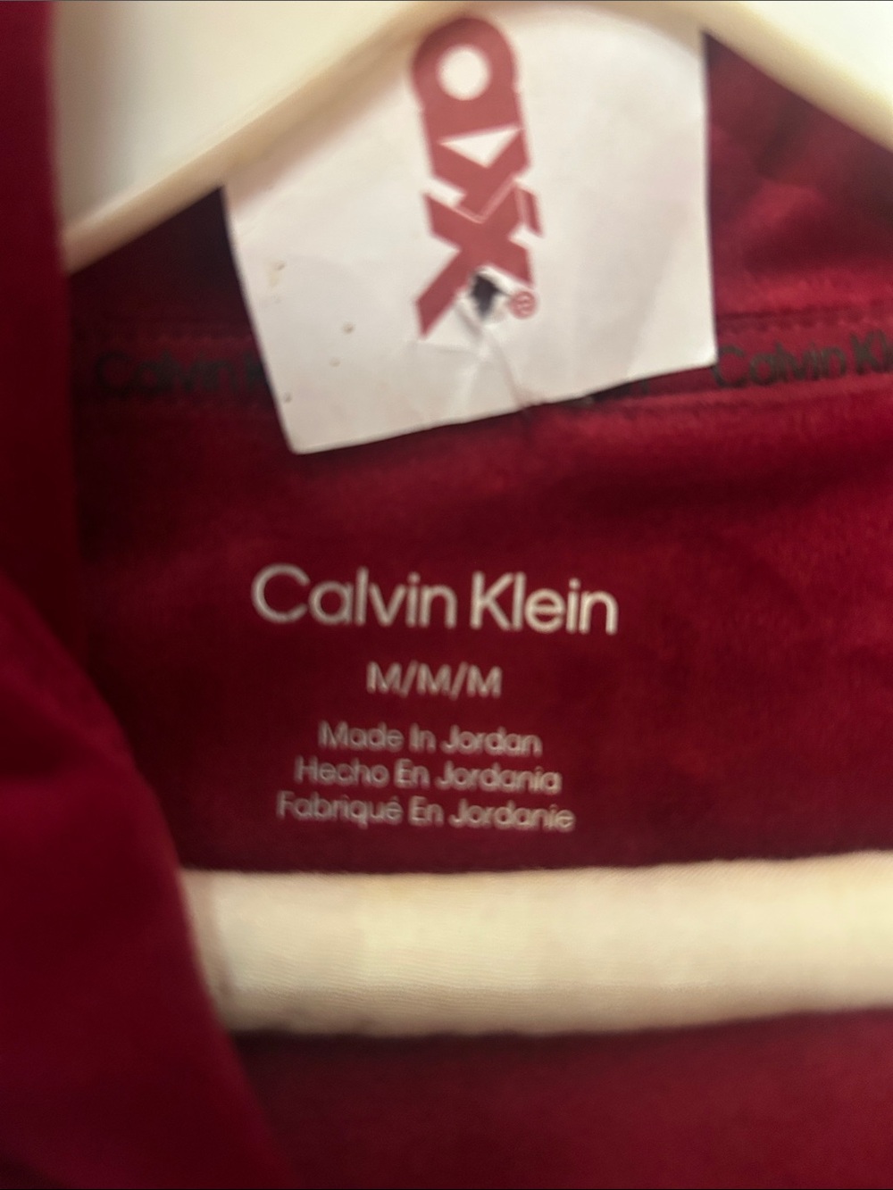 Calvin Klein Deep Red Velour Zip Hoodie with Crystal CK - Picture 6 of 6